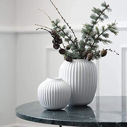 White Porcelain Grooved Round Table Vase