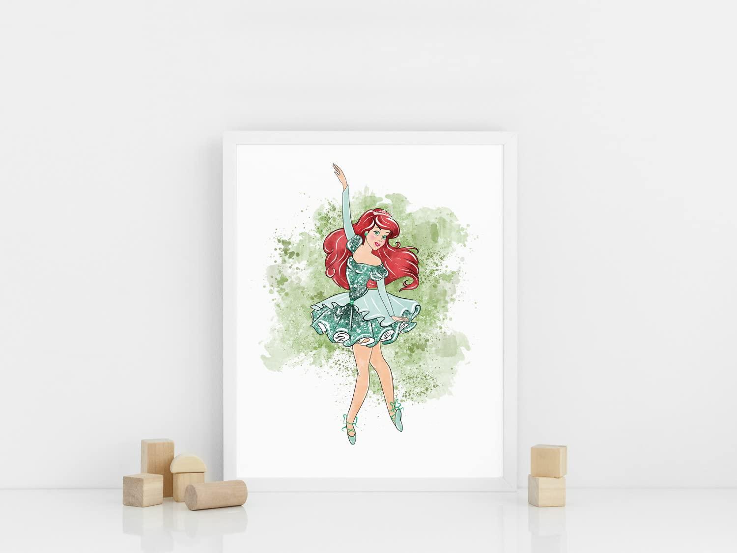 Nistio® Disney Princess Wall Art Prints, Ballerina Princess Girls Room Decor, Elsa, Cinderella, Princess Anna, Tiana, Set of 8, 8x10 inches (Unframed)