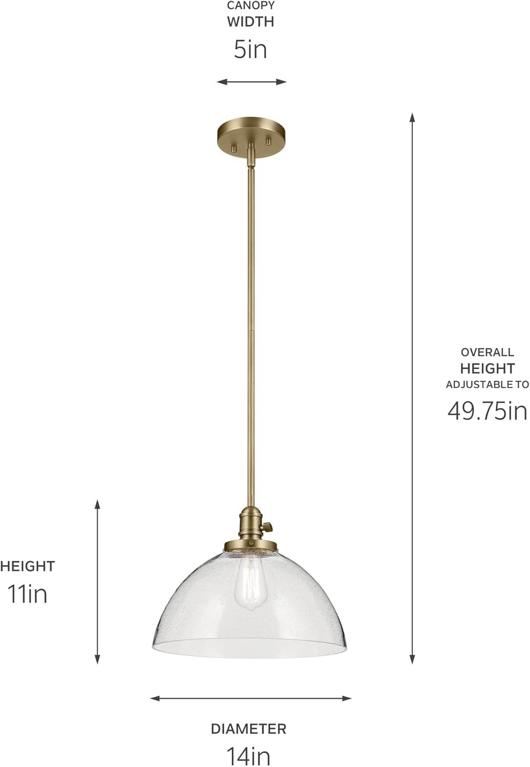 KICHLER Avery 11" 1-Light Dome Pendant with Clear Seeded Glass in Natural Brass, for Kitchen Island, Dining Table, (11" x 14"), 43912NBR