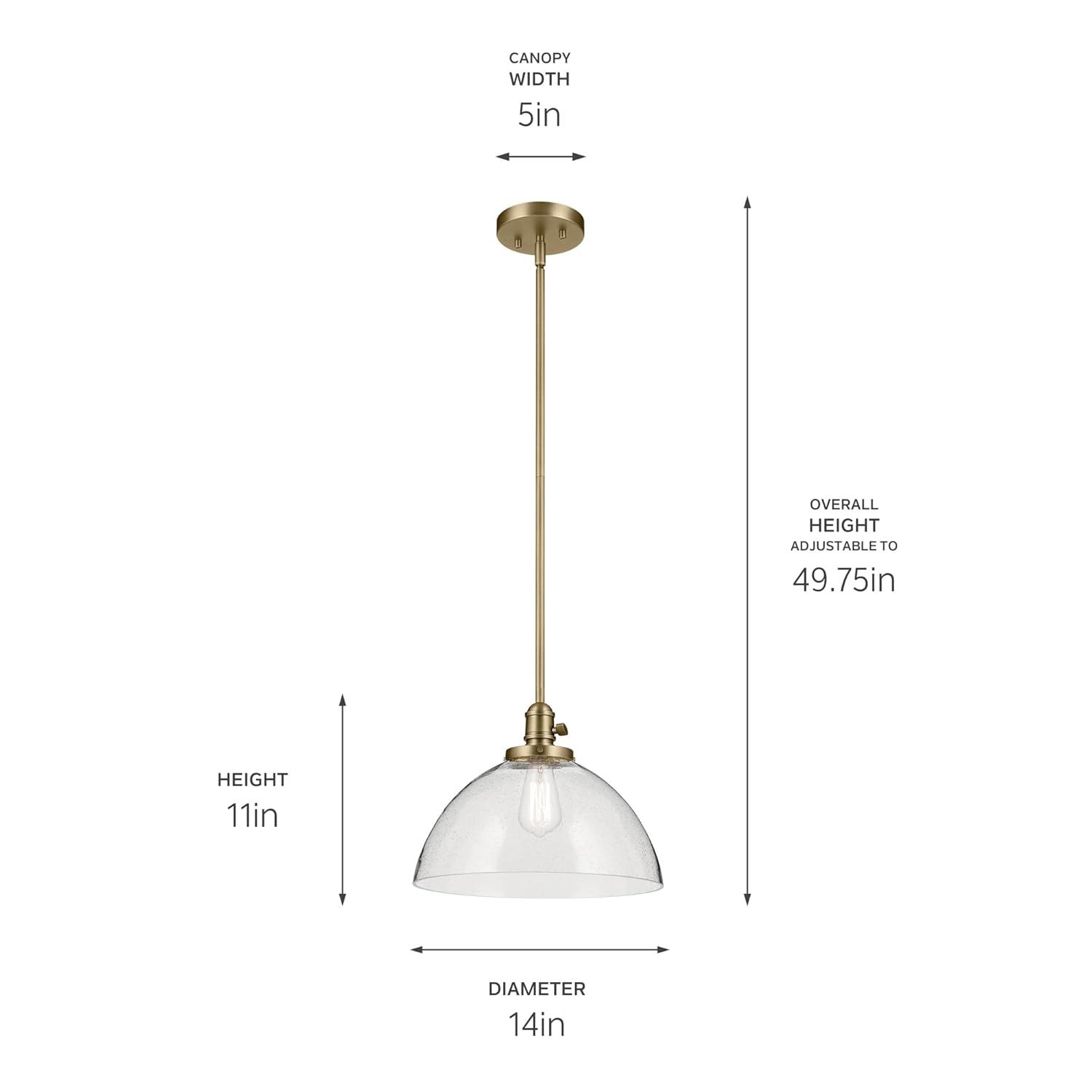 KICHLER Avery 11" 1-Light Dome Pendant with Clear Seeded Glass in Natural Brass, for Kitchen Island, Dining Table, (11" x 14"), 43912NBR