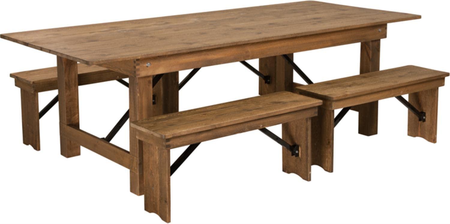 Flash Furniture HERCULES Series Folding Farm Table and Four Bench Set