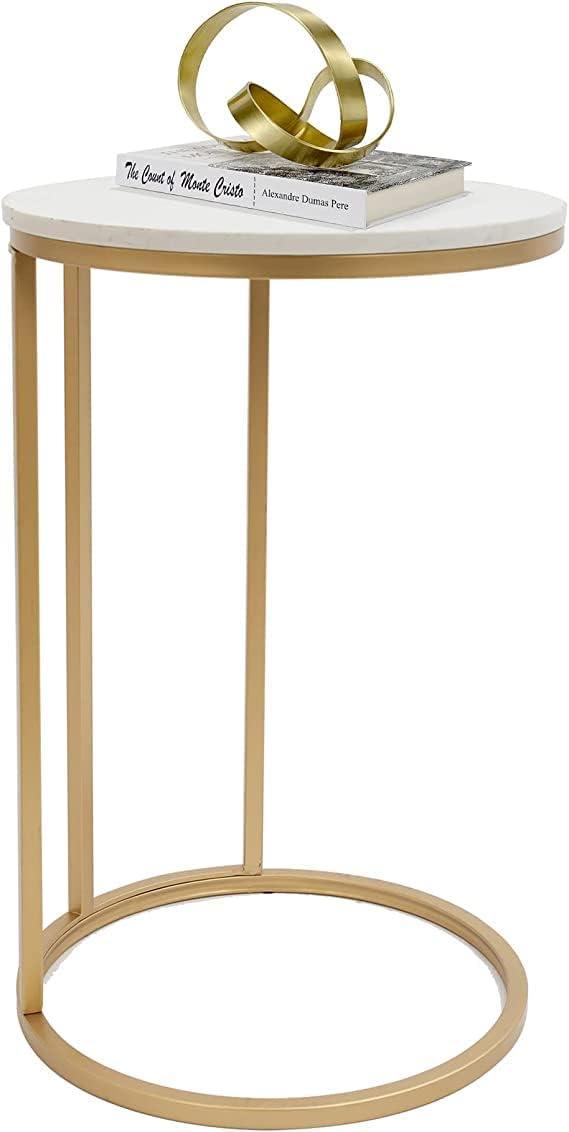 Modern 16 in Gold C-Top Faux Marble Side Table