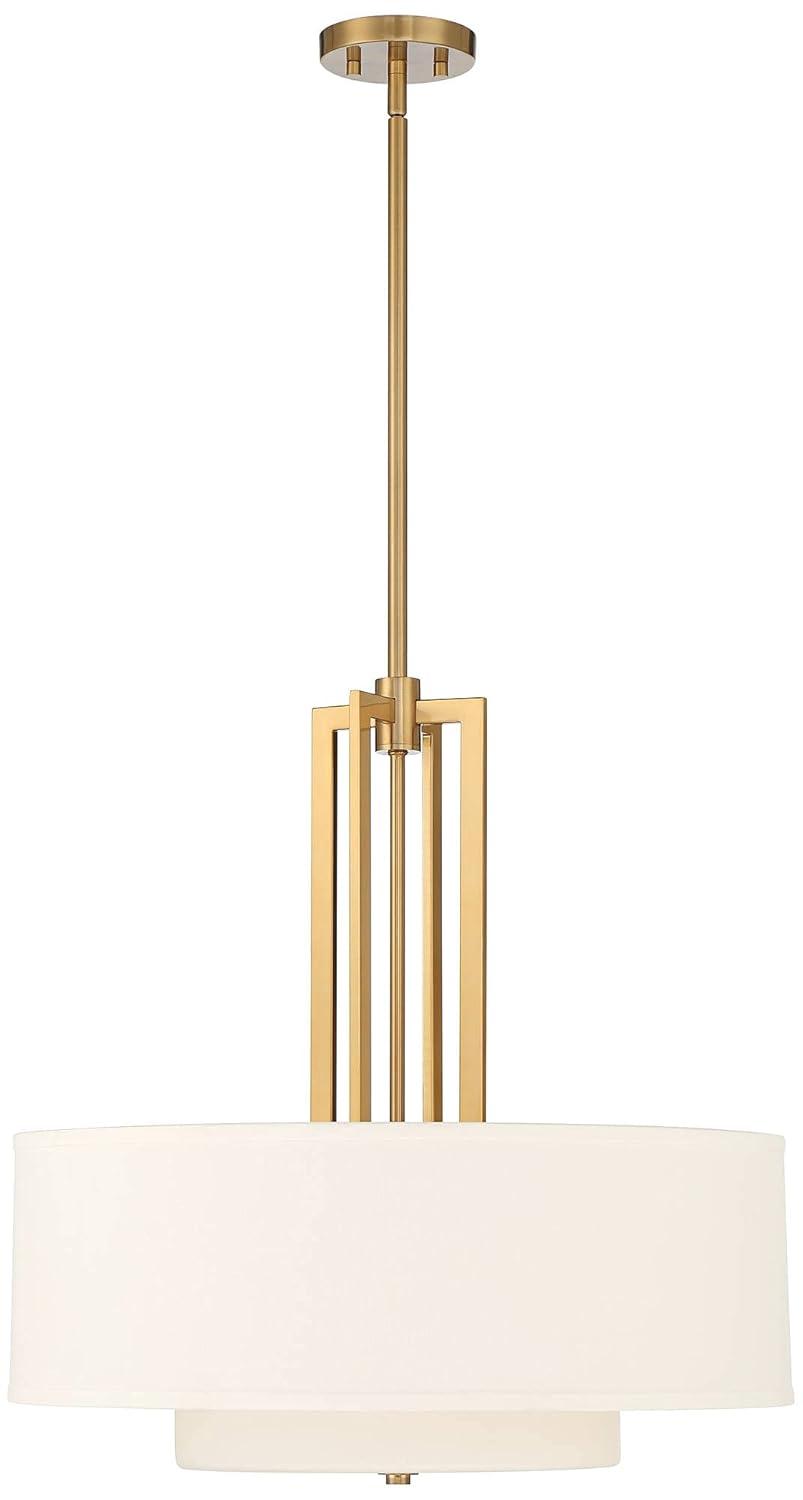 Possini Euro Design Sundry Warm Brass Pendant Chandelier 24" Wide Modern Double Drum Shades 4-Light Fixture for Dining Room House Foyer Kitchen Island