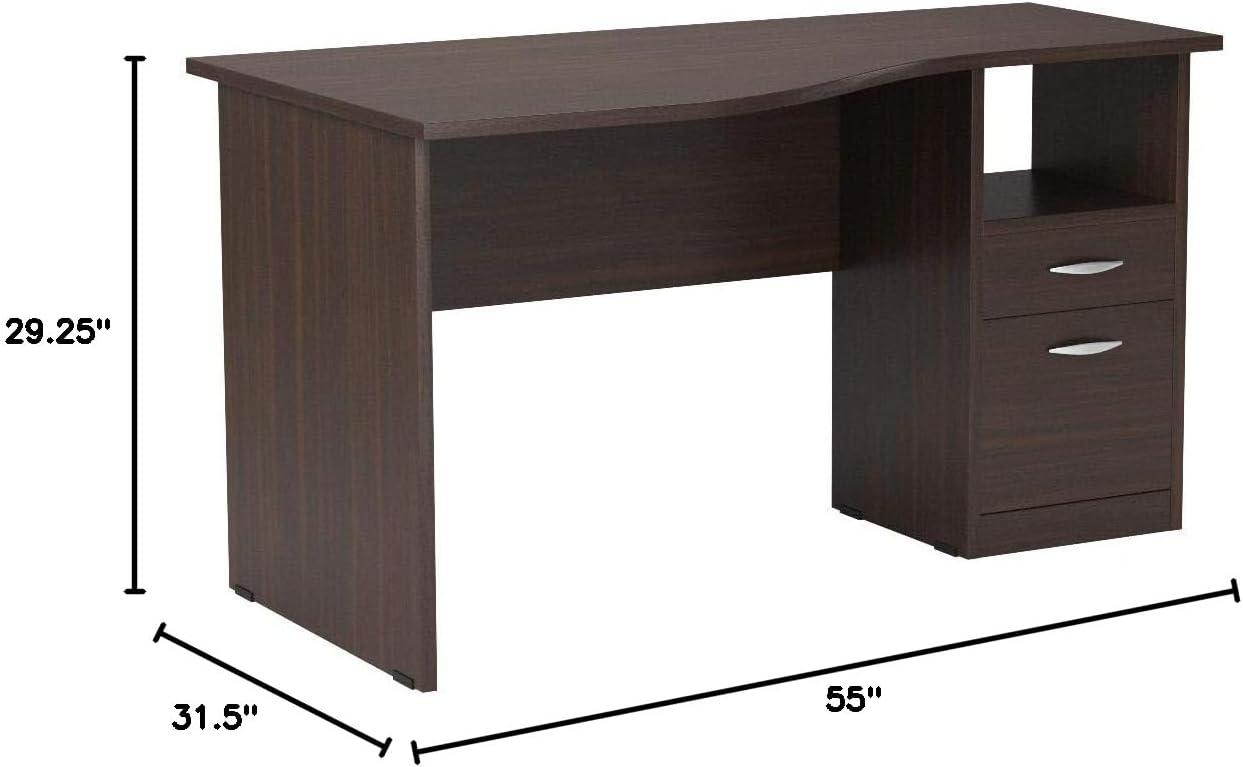 Espresso Curved Top Writing Desk with Drawers