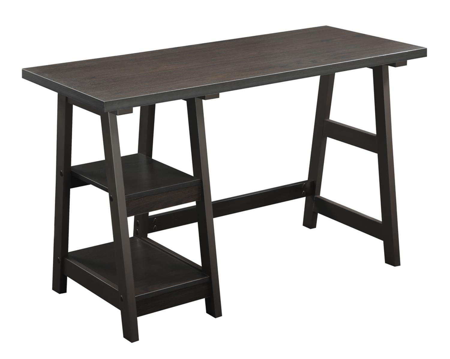 Convenience Concepts Designs2Go 29.25" Tall Trestle Desk with Shelves, Espresso