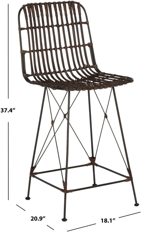 Minerva Wicker Counter Stool (Set of 2)  - WIK6509 - Natural Brown Wash/Black - Safavieh