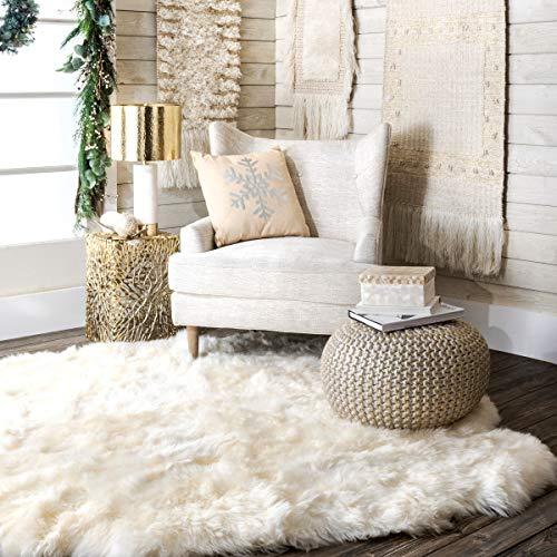 Ling Knit Filled Ottoman Gold Round Pouf