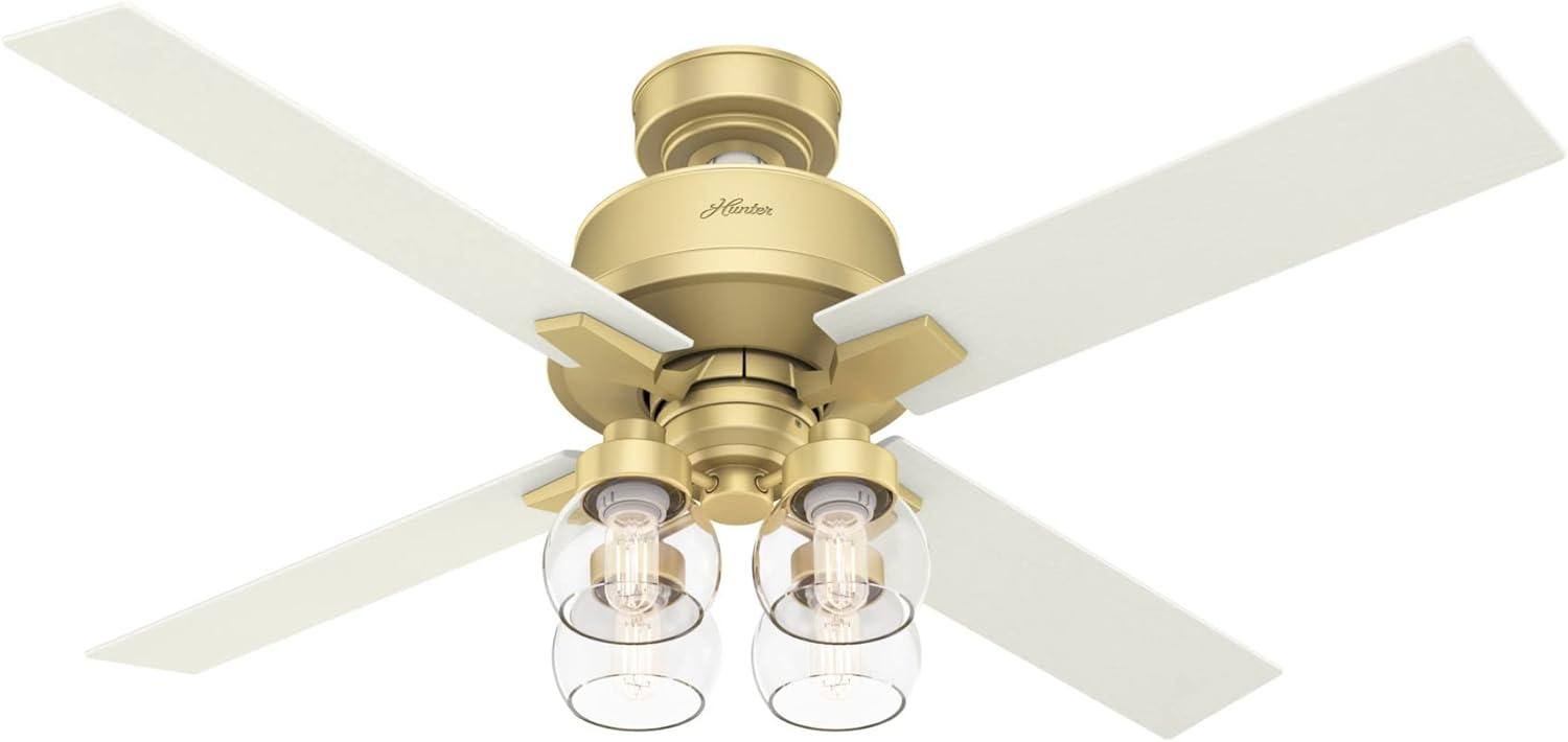 52" Modern Brass 4-Blade Ceiling Fan with Remote and Light