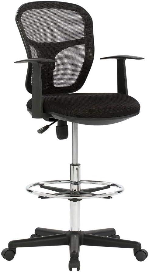 Riviera Drafting Chair - Black: Mesh Back, Adjustable Height, Footring, Home Office & Studio Comfort