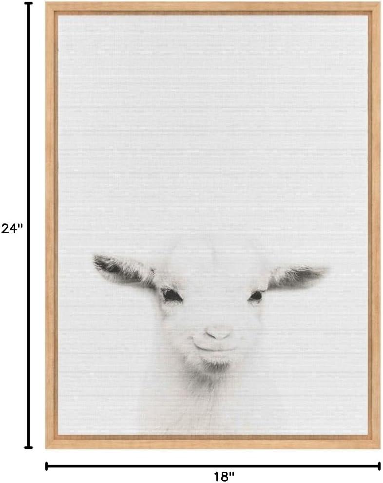 24" x 18" Baby Goat Framed Kids' Canvas Art Natural - Uniek