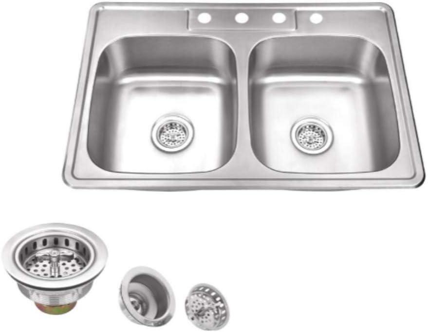 33-Inch Stainless Steel Double Bowl Kitchen Sink with Strainers