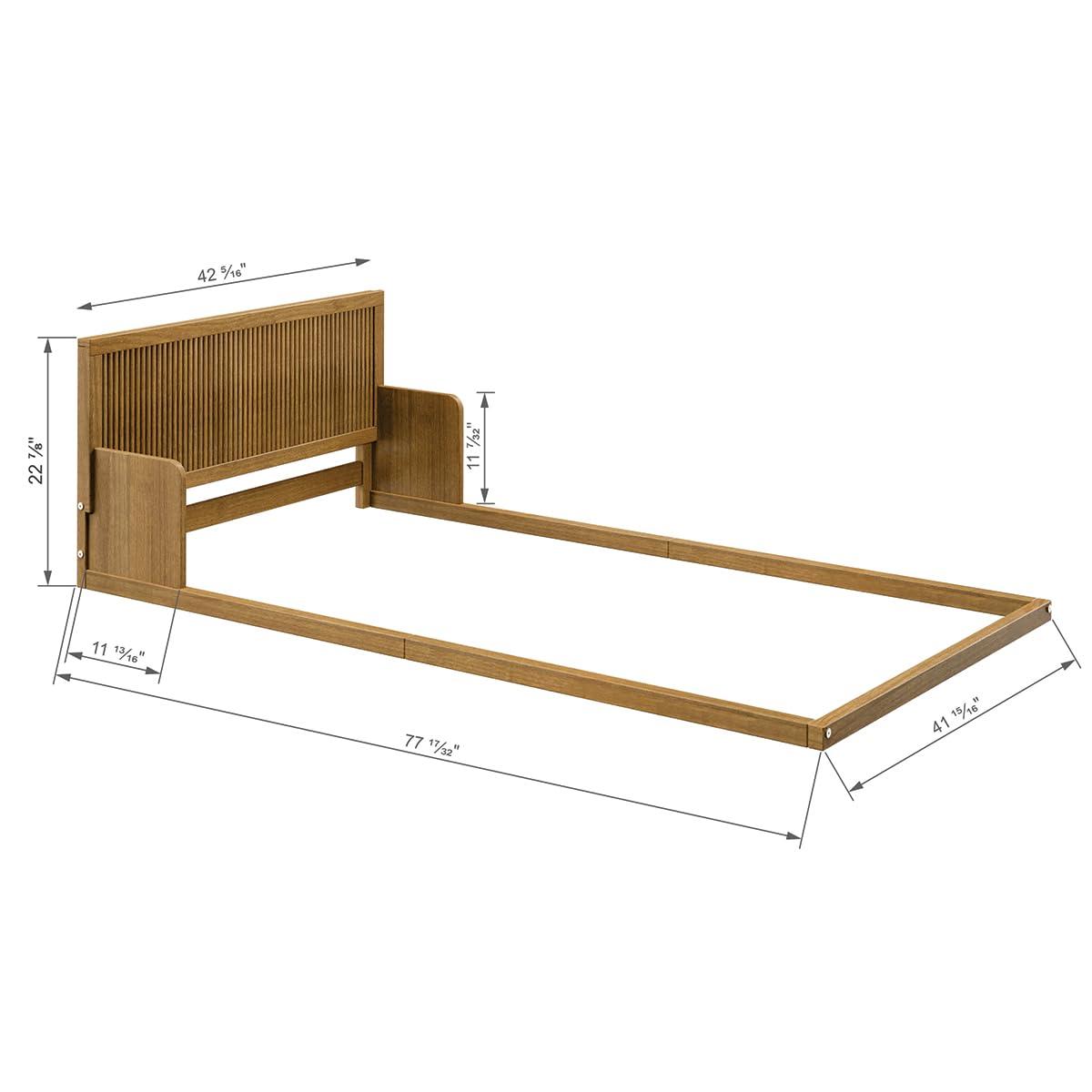 P'Kolino Natural Oak Twin Reeded Wood Floor Bed - Montessori Inspired Floor Bed for Kids - FSC Certified Solid Pine Wood Construction