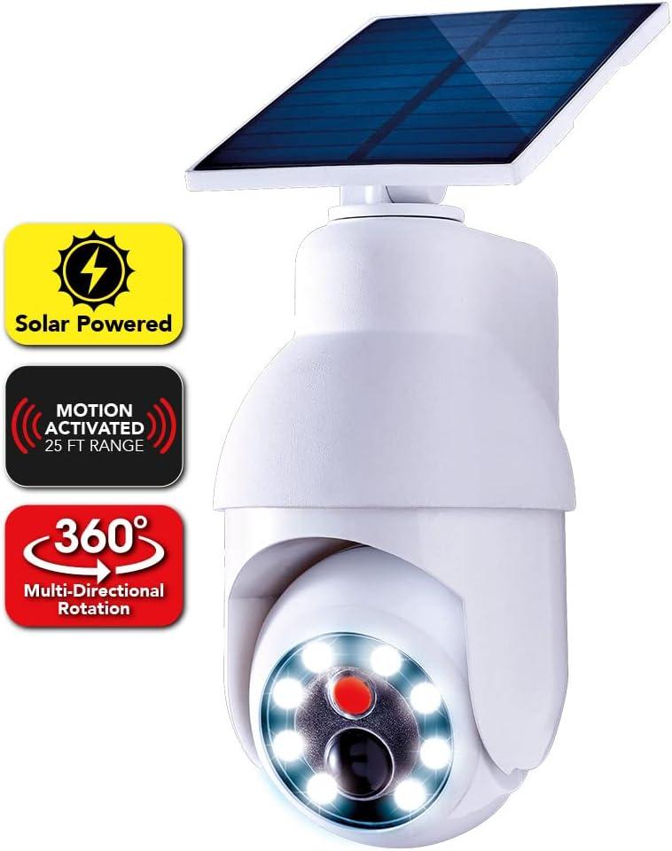 Handy Brite Solar Security 360 LED Light that Looks like a Camera with a Beam Spread of 120 Degrees.