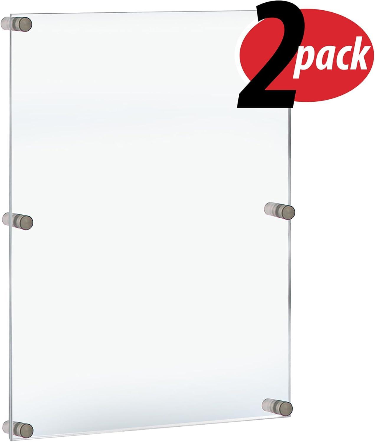 Azar Displays Floating Acrylic Wall Frame with Stand Off Caps: 24" x 36" Graphic Size, Overall Frame Size: 28" x 40" (Set of 2)