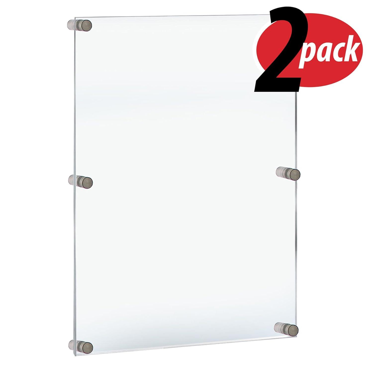 Azar Displays Floating Acrylic Wall Frame with Stand Off Caps: 24" x 36" Graphic Size, Overall Frame Size: 28" x 40" (Set of 2)