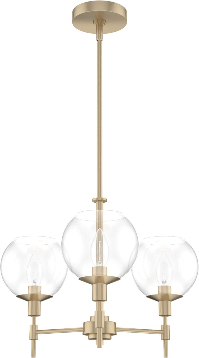 Alturas Gold Mid-Century Modern 3-Light Chandelier with Clear Glass Shades