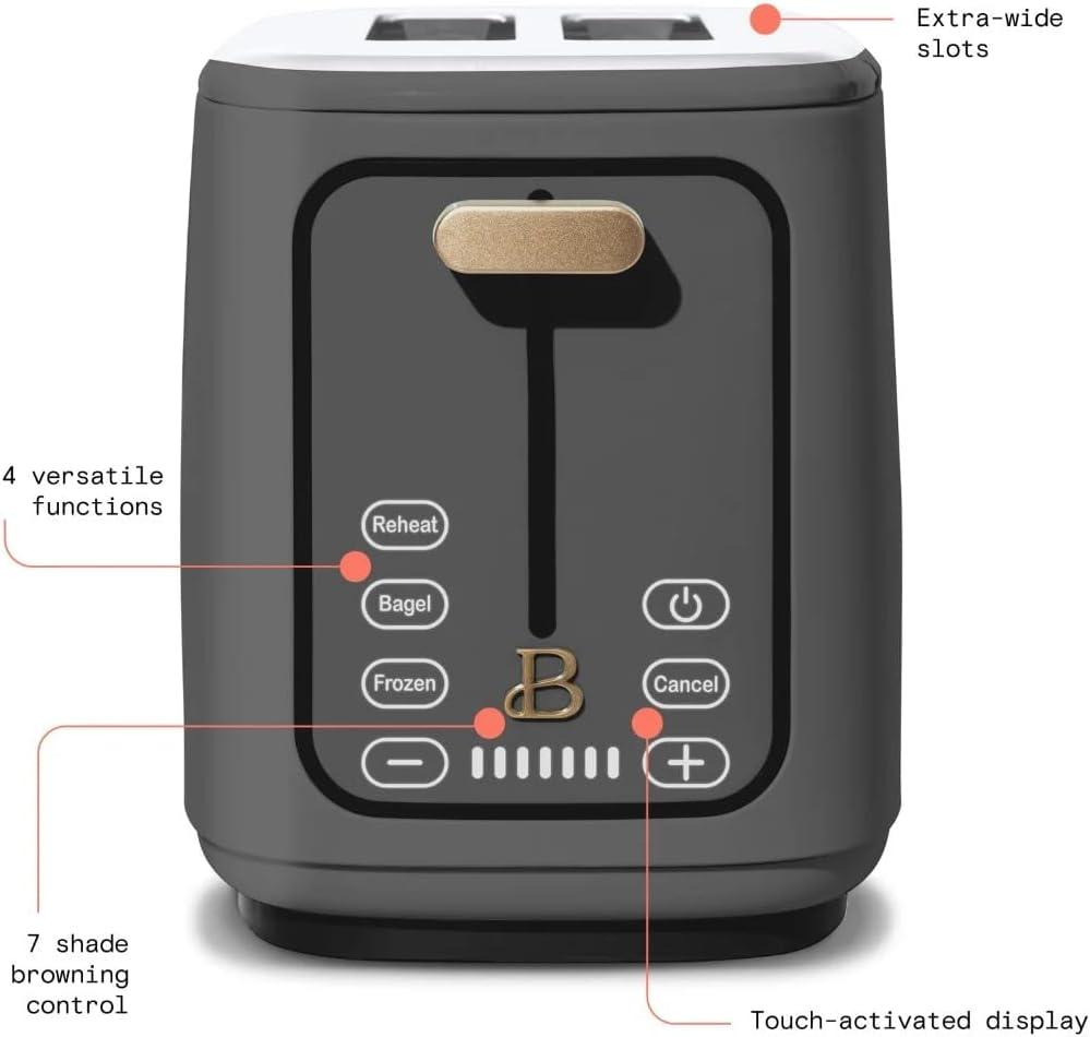 Oyster Gray Digital 2-Slice Toaster with Wide Slot and Crumb Tray