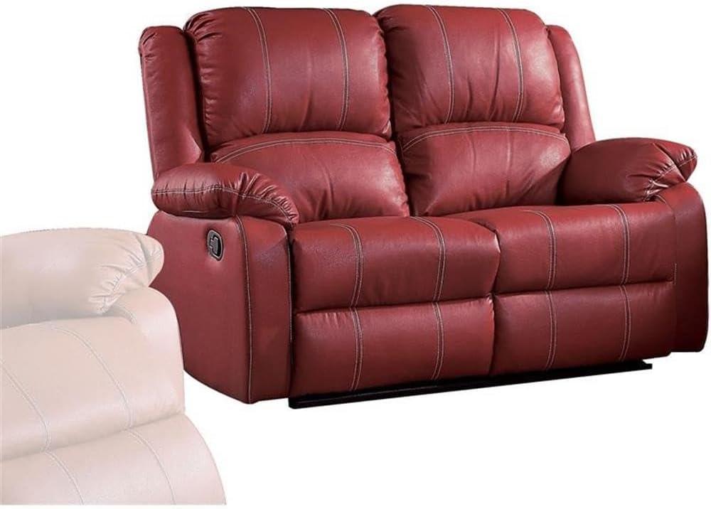 Red Faux Leather Reclining Loveseat with Pillow-top Arms