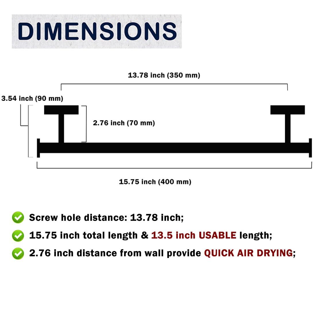 16" Towel Bar Rail Brushed Nickel Wall Mounted Towel Holder Bathroom Kitchen Cloths Hanger 304 Stainless Steel