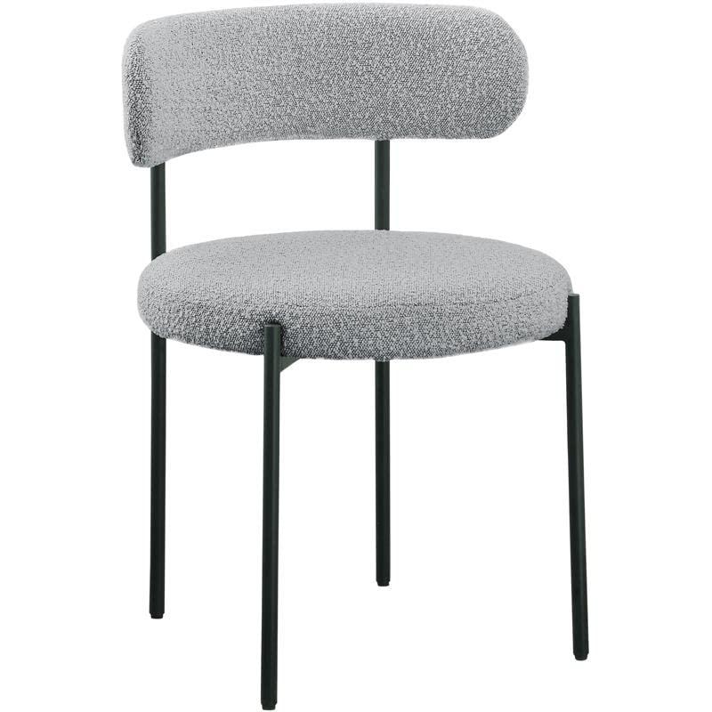 Contemporary Matte Black Iron Dining Chair with Grey Boucle Fabric