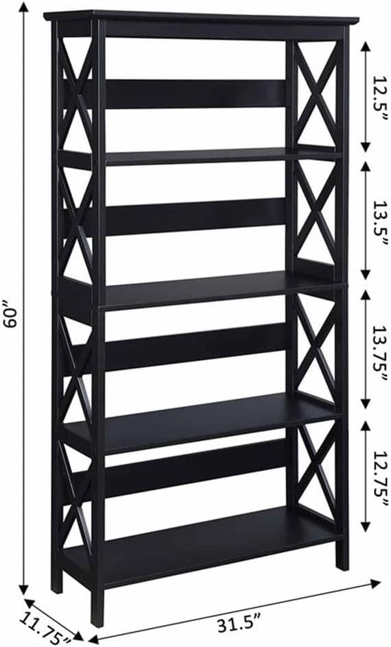 Convenience Concepts Oxford 5-Shelf Bookcase in Glossy Black Wood Finish