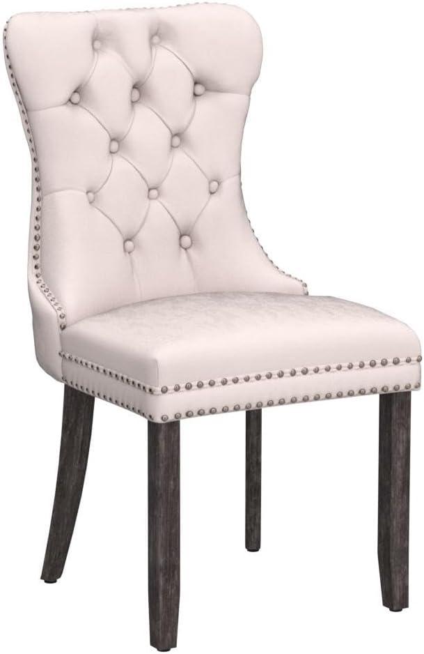 ODUSE-DAILY Velvet Dining Chairs Set of 6, Kitchen & Dining Room Chairs, Nailheads Tufted Chair, Sillas De Comedor, Two-Tone Fabric Upholstered, Wood Legs (Beige & Patterned, 6 Pcs)