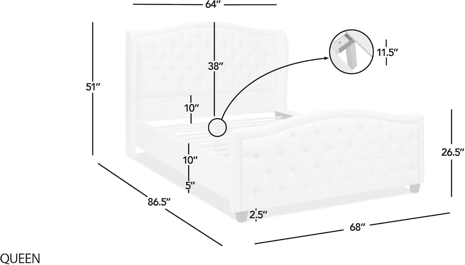 Jennifer Taylor Home Fontana Wingback Upholstered Platform Bed Frame, Queen, Antique White Polyester