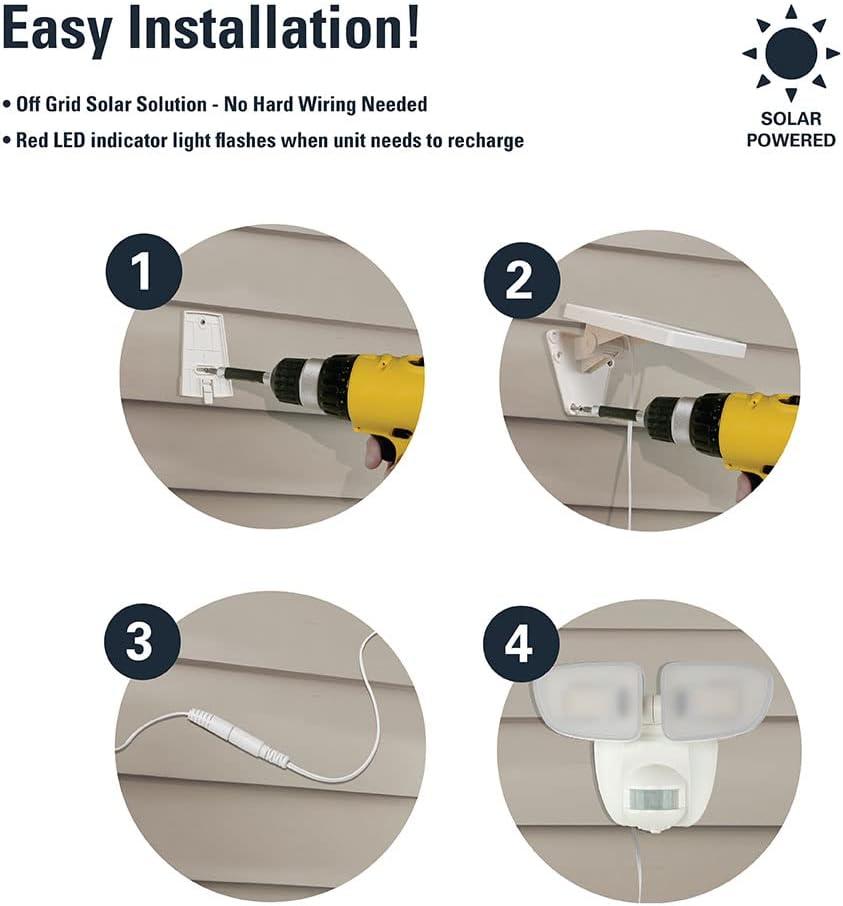 HALO Solar Outdoor LED Flood Light with 180 Degree Motion Sensor Flood & Security Twin Head Light 1000 Lumens White