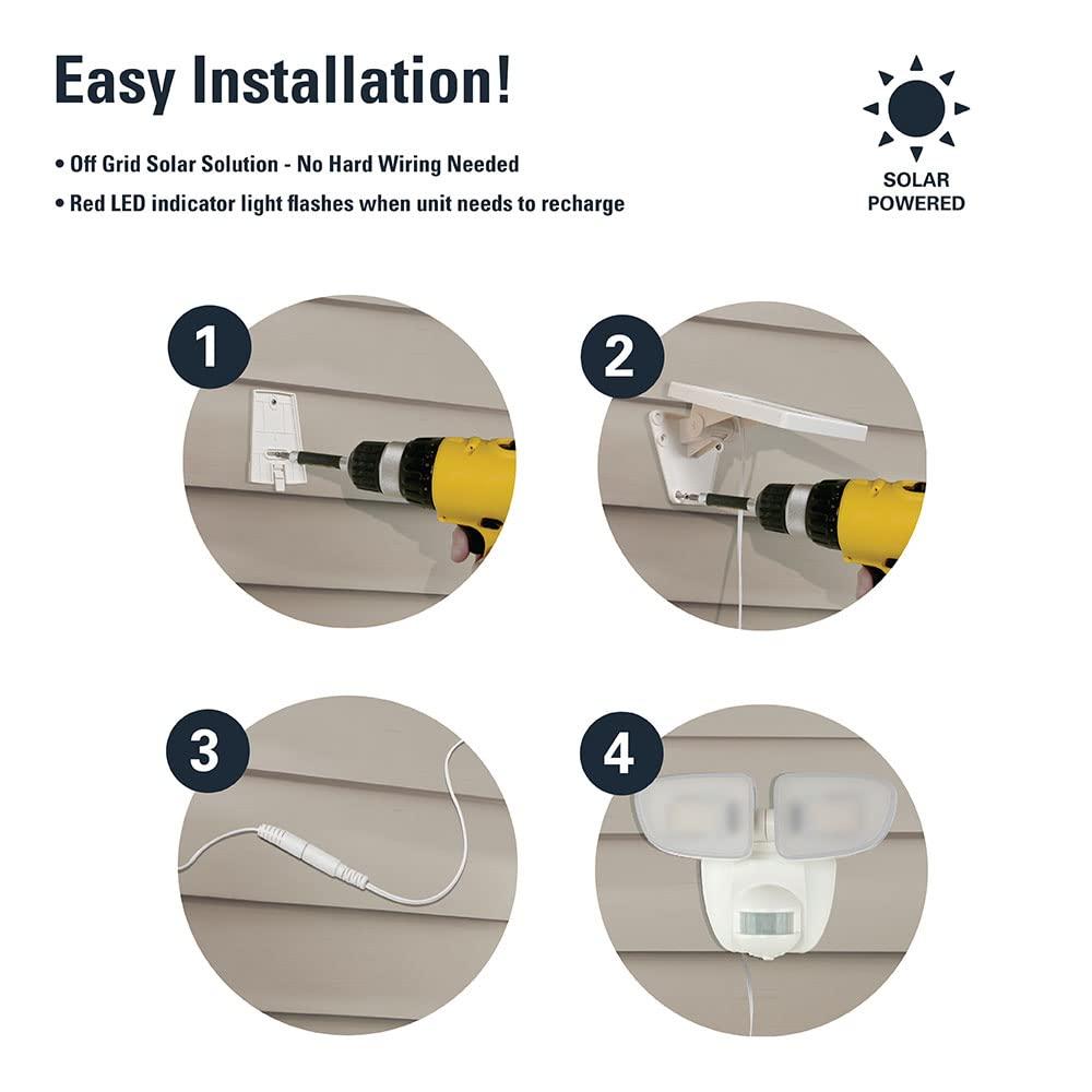 HALO Solar Outdoor LED Flood Light with 180 Degree Motion Sensor Flood & Security Twin Head Light 1000 Lumens White