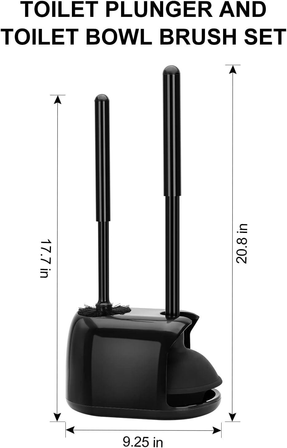 Black Heavy Duty Toilet Brush and Plunger Set with Holder