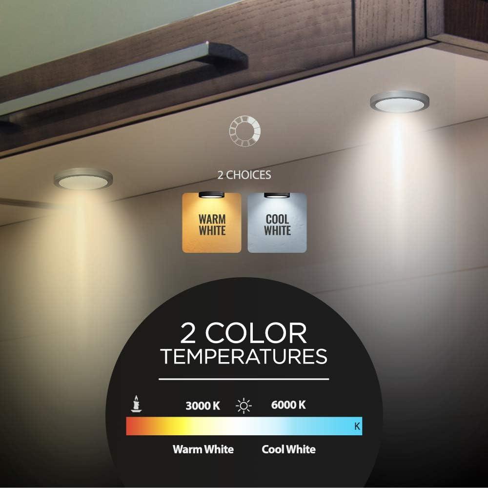 EShine Under Cabinet Puck Lights with Hand Wave Sensor - Circular LED Cabinet Lights - Dimmable - Pack of 3, Warm White (3000K)