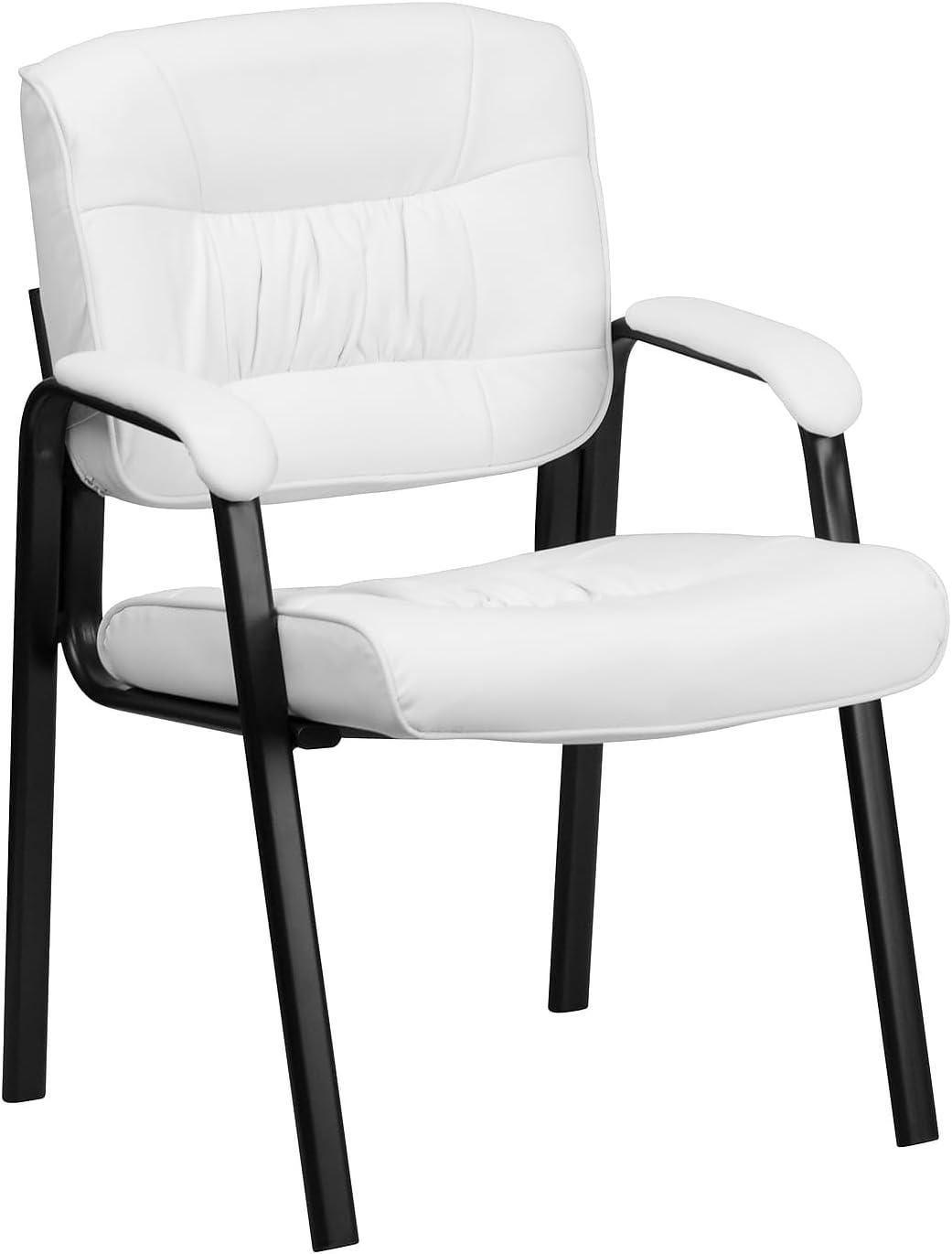 Modern White LeatherSoft Side Reception Chair with Black Metal Frame