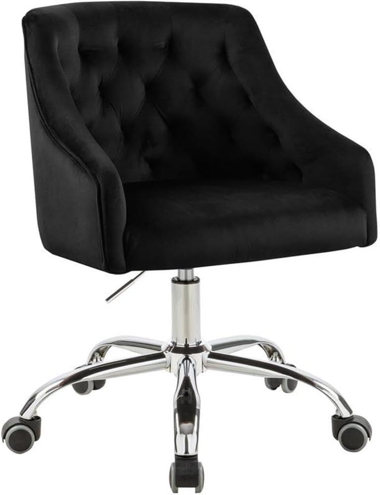 Meridian Furniture Arden Swivel Adjustable Black Velvet and Chrome Office Chair