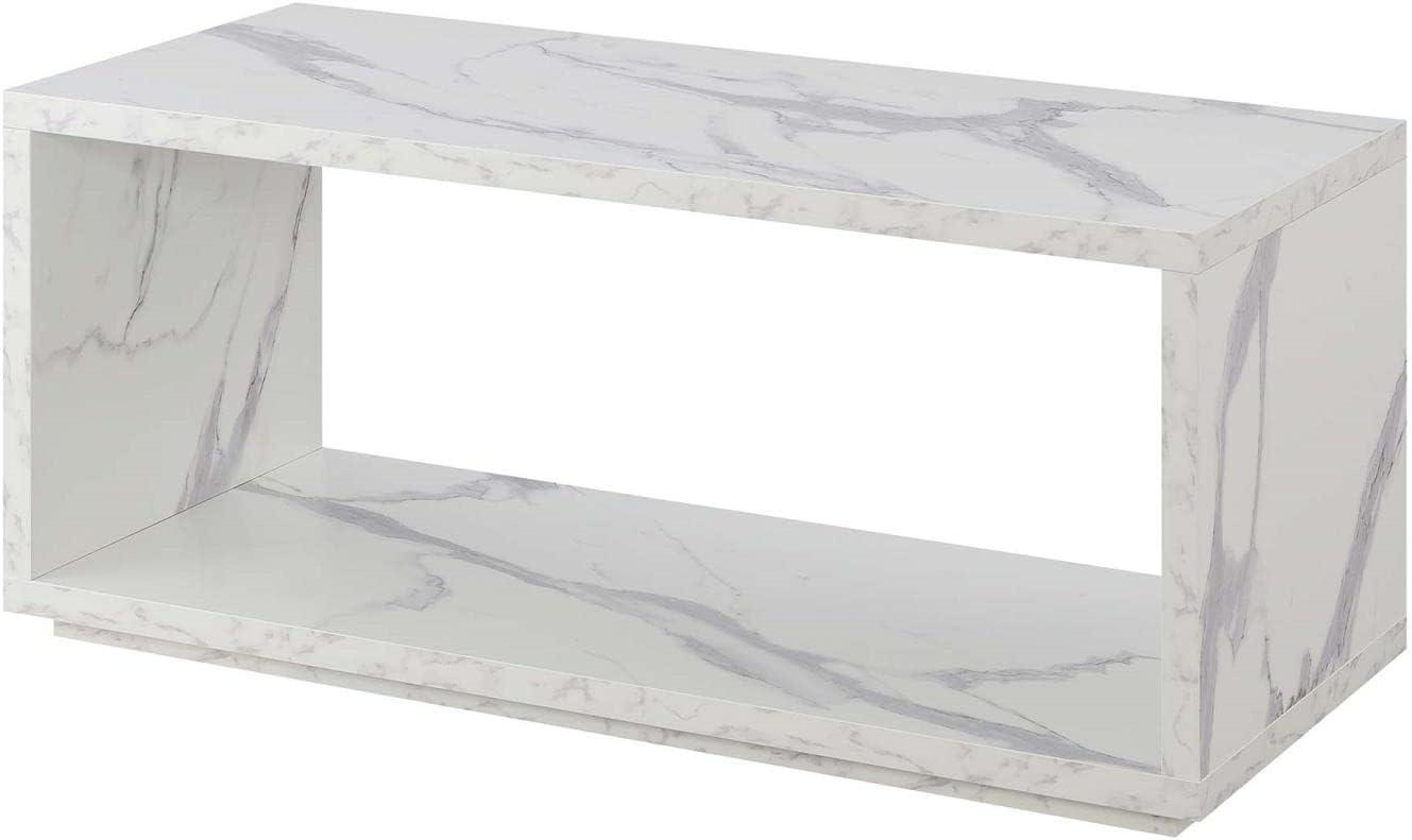 Modern Rectangular Wood and Faux Marble Coffee Table, 42" White