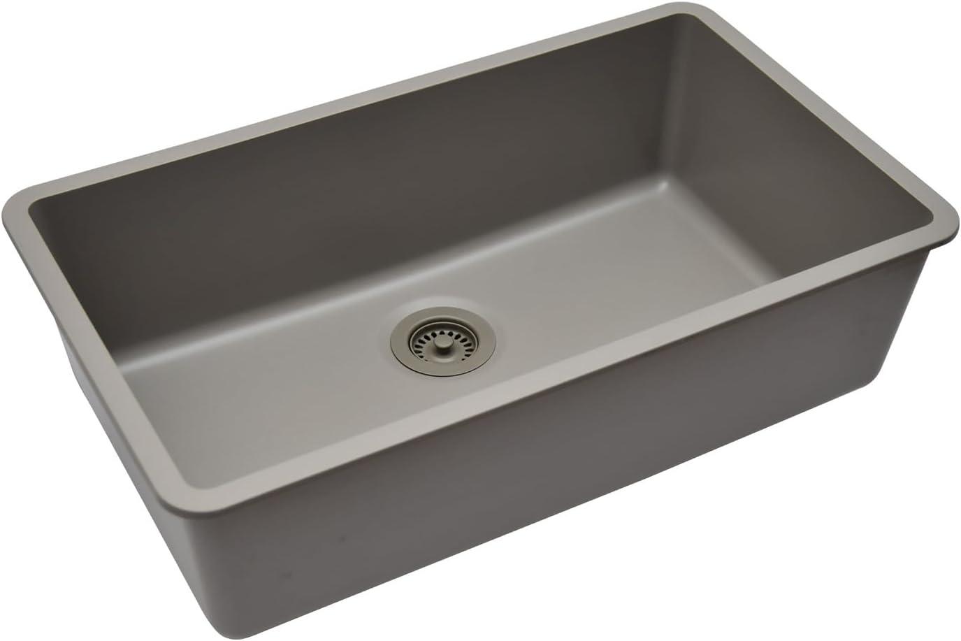 32" x 19" Quartz Kitchen Sink, Single Bowl Sink, Drop-in Sink, Undermount Sink, Granite Kitchen Sink, with Steel Grids and Basket Strainer, Disposal Flange