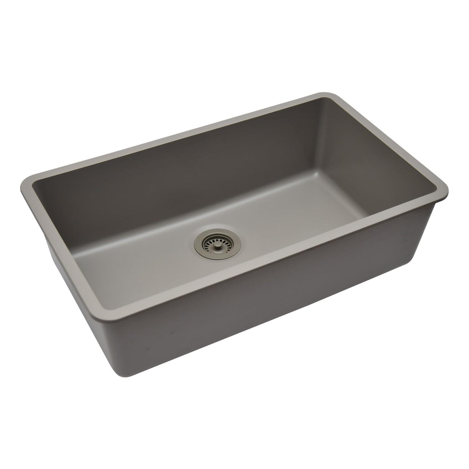 32" x 19" Quartz Kitchen Sink, Single Bowl Sink, Drop-in Sink, Undermount Sink, Granite Kitchen Sink, with Steel Grids and Basket Strainer, Disposal Flange