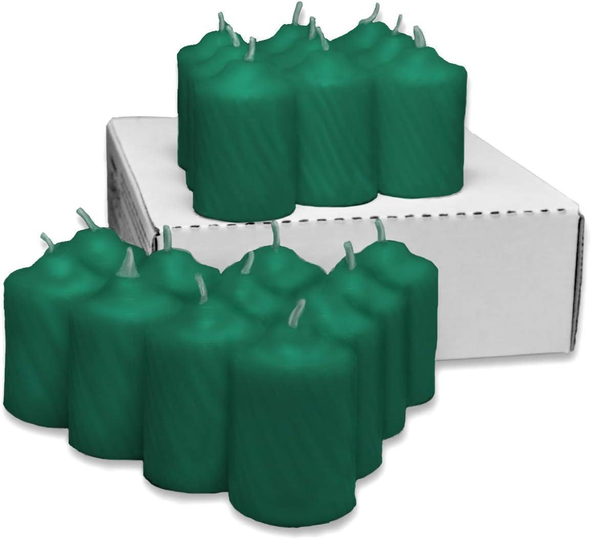 Green Pine Scented Votive Candles - 15 Hour Long Burn Time - Textured Finish - Box of 20