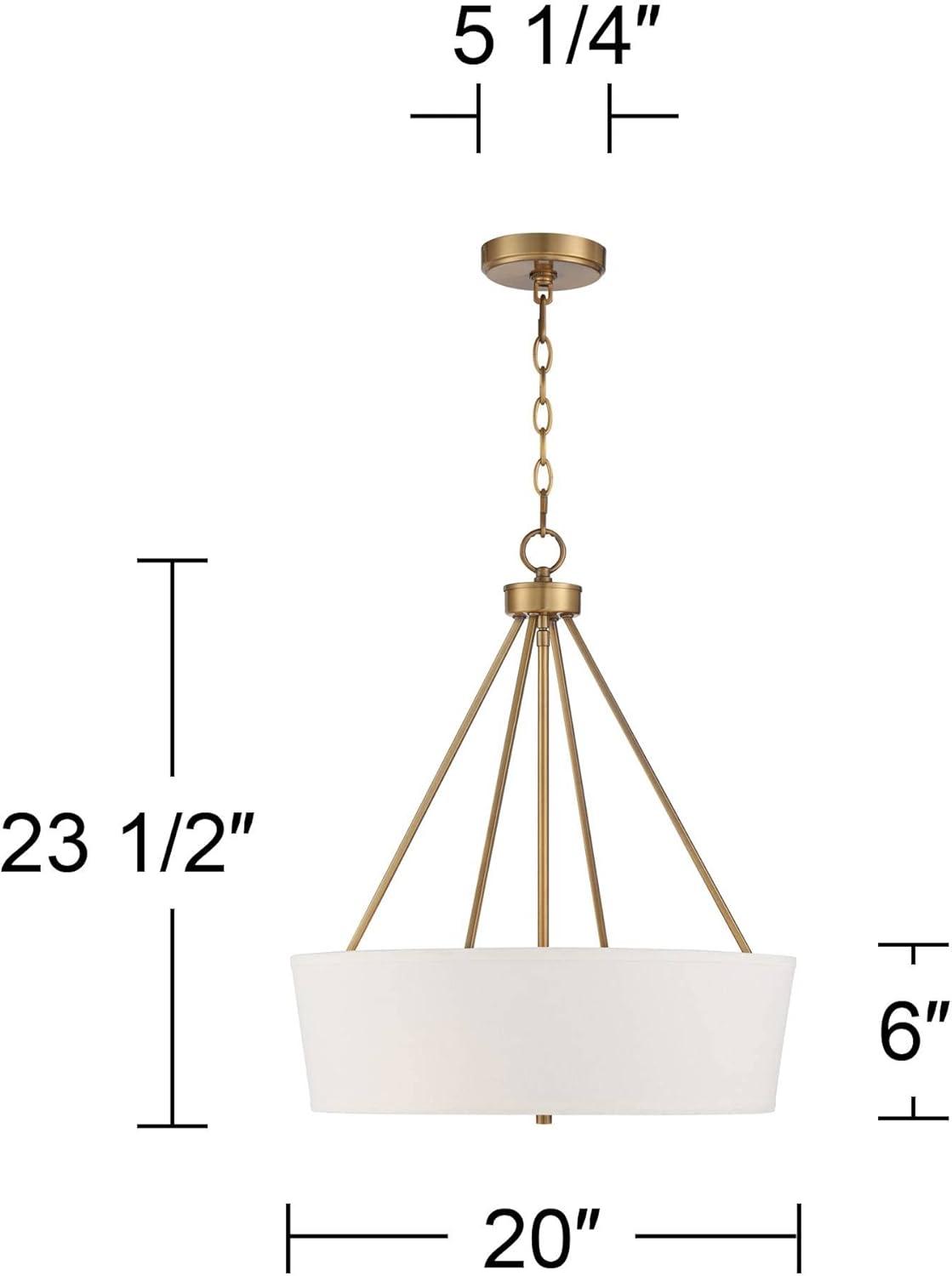 Possini Euro Design Saffira Warm Gold Pendant Chandelier 20" Wide Modern Off White Linen Drum Shade 4-Light Fixture for Dining Room Foyer Kitchen Home