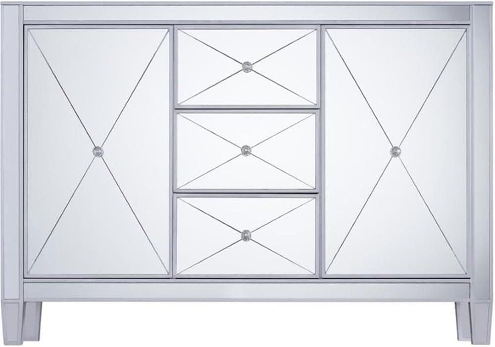 Maklaine Transitional 2 Door Mirrored Sideboard in Matte Silver