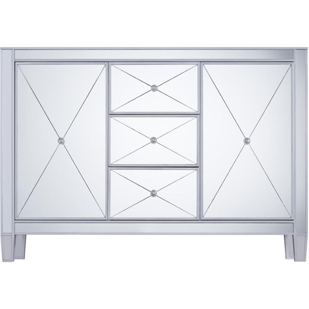 Maklaine Transitional 2 Door Mirrored Sideboard in Matte Silver