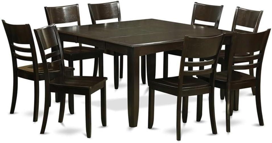 Cappuccino 54" Square Dining Table Set with 8 Wood Chairs