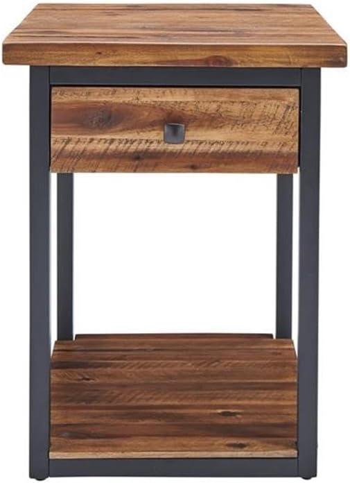 Claremont Rustic Wood End Table with Drawer and Low Shelf Dark Brown - Alaterre Furniture: Steel Frame, Acacia Top, Spot Clean