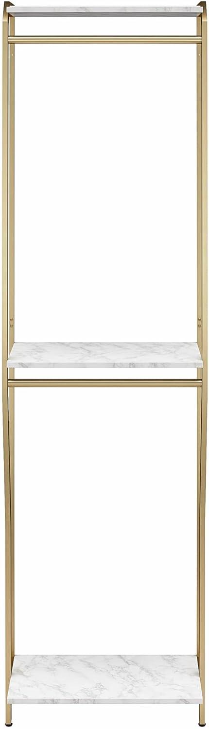 Gwyneth White Marble and Gold Closet Organizer with Hanging Rods