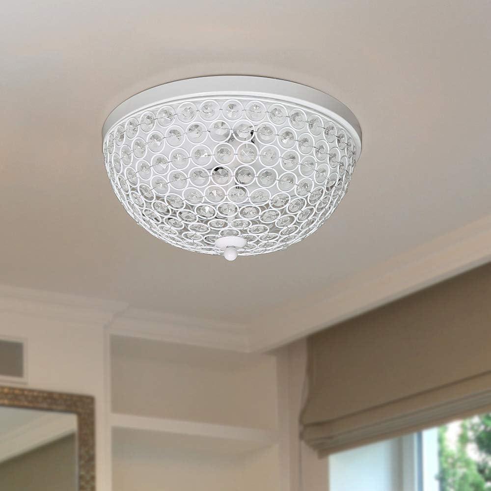 Elegant Designs Set of 2 13" Elipse Crystal Flush Mount Ceiling Lights White : Metal & Crystal, UL Listed, Modern Decor