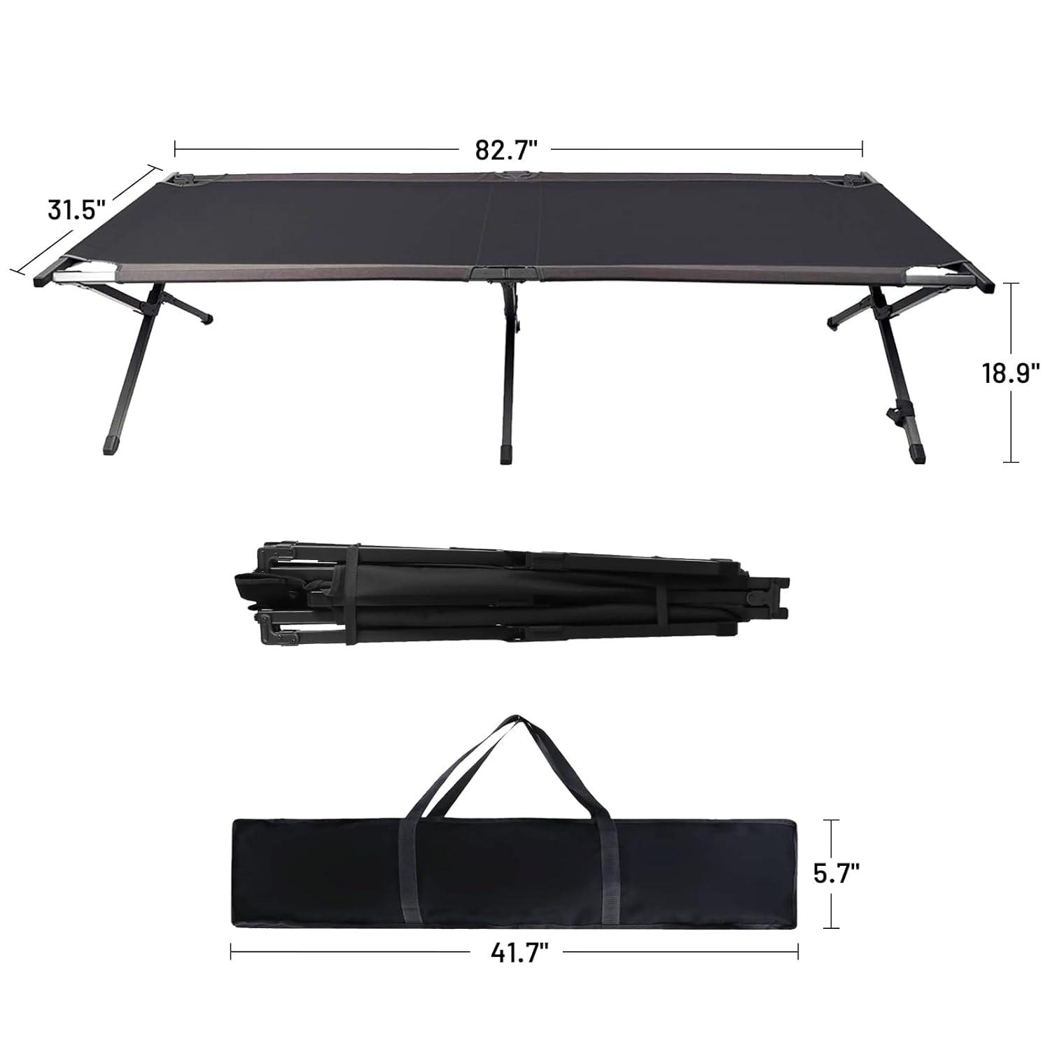 PORTAL Folding Portable, Guest Carry Bag and Side Storage Organizer, Camping Adults Away Tent Sleeping Cot Bed, Supports 300 LBS, Black