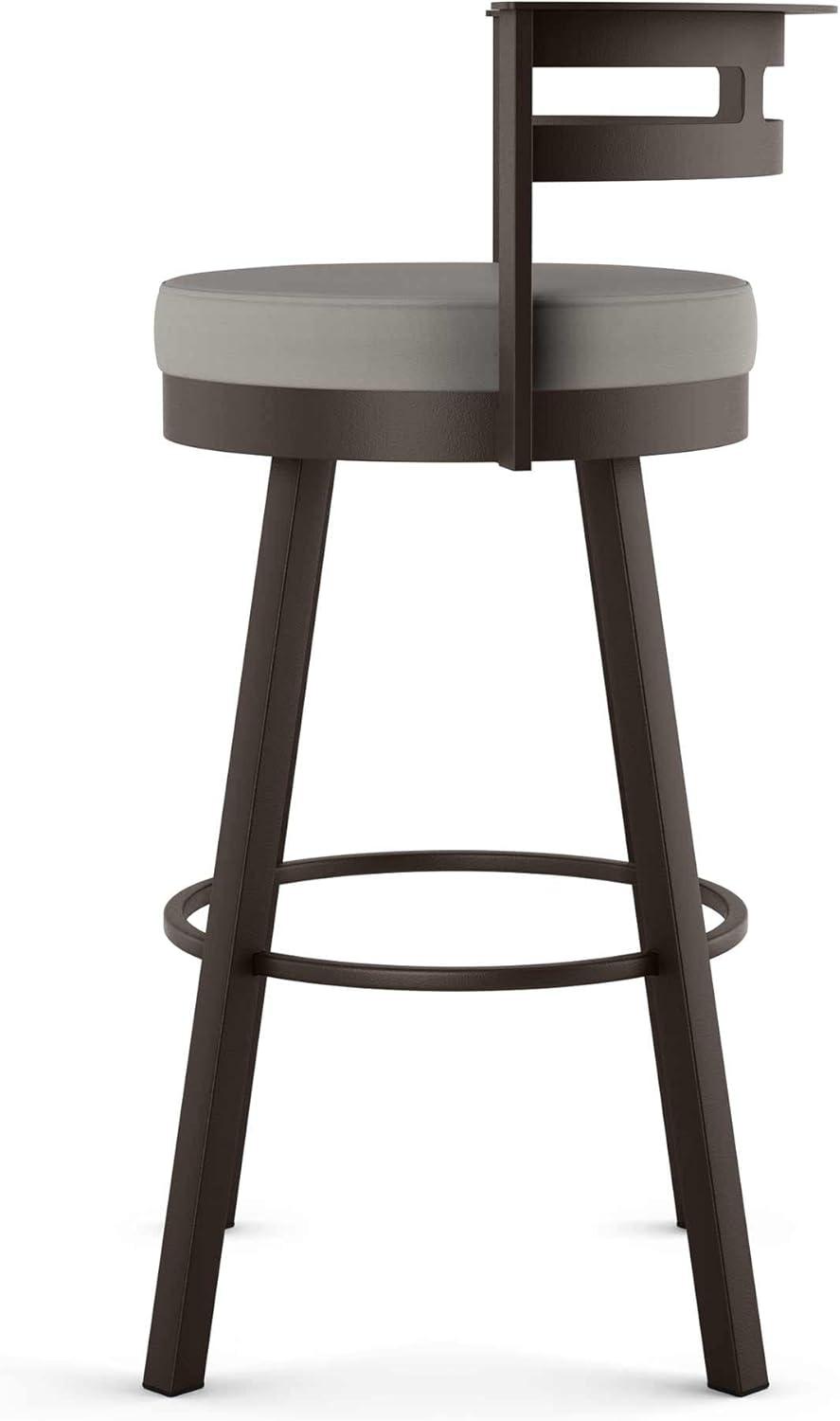 Amisco Render 26" Counter Height Barstool, Swivel Stool with Backrest and Metal Base for Kitchen Island or Bar - Taupe Grey Faux Leather/Dark Brown Metal/Counter Height