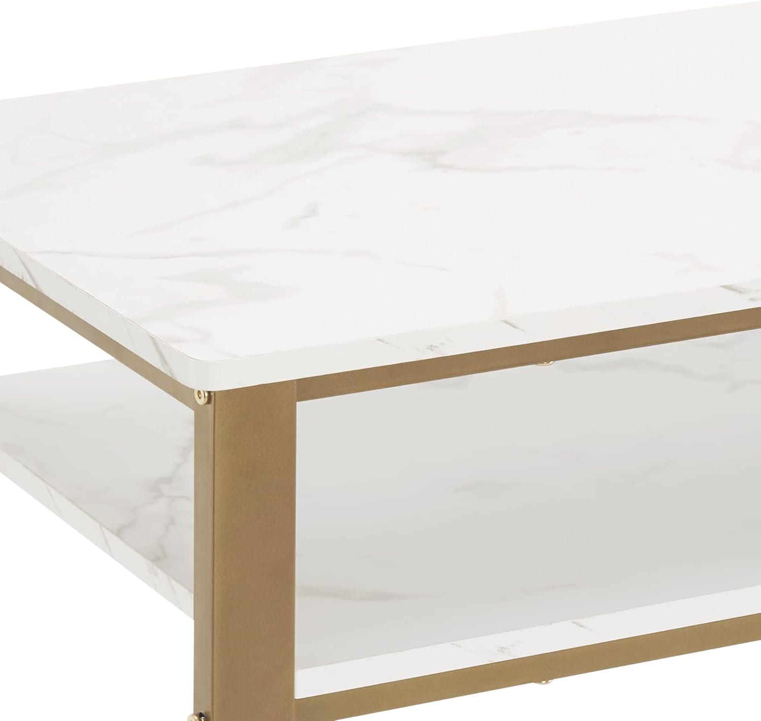 BarberPub Makeup Vanity Desk with Storage, Manicure Table with Metal Frame, Faux Marble Top