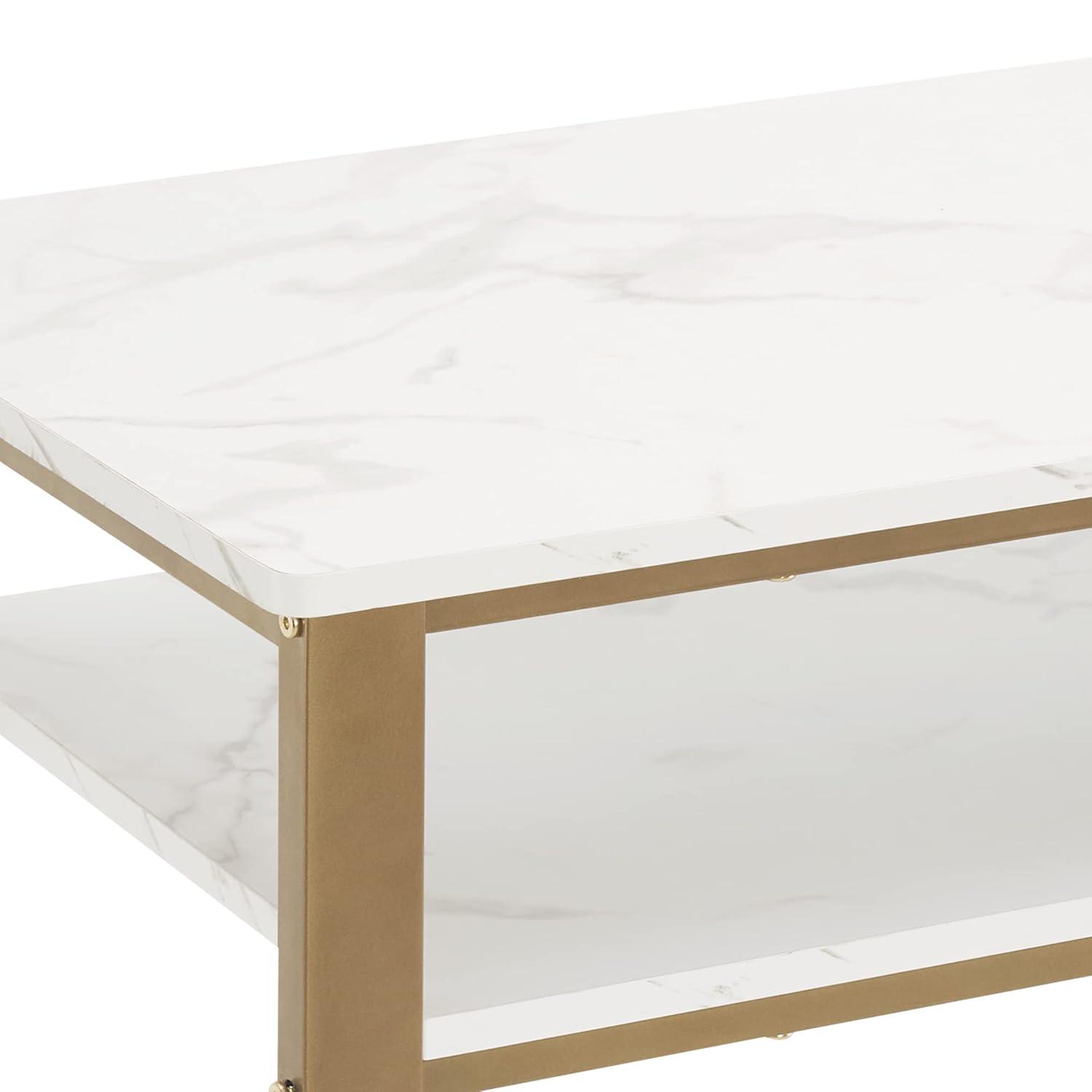 BarberPub Makeup Vanity Desk with Storage, Manicure Table with Metal Frame, Faux Marble Top