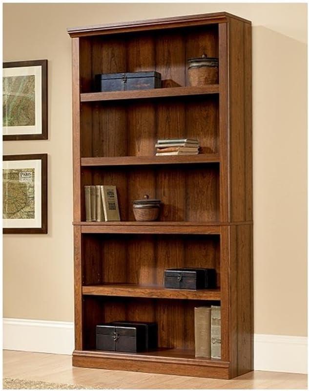 Pemberly Row Wooden 5 Shelf Wood Bookcase in Washington Cherry Finish