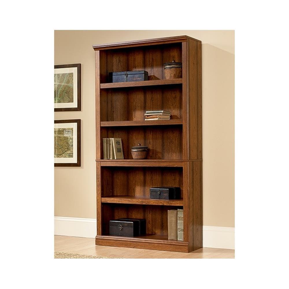 Pemberly Row Wooden 5 Shelf Wood Bookcase in Washington Cherry Finish